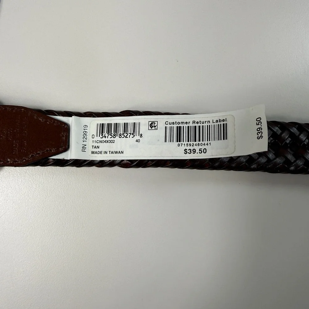 NWT Club Room Mens 40 Braided Belt Brown Woven Faux Leather‎ Gold Buckle Casual